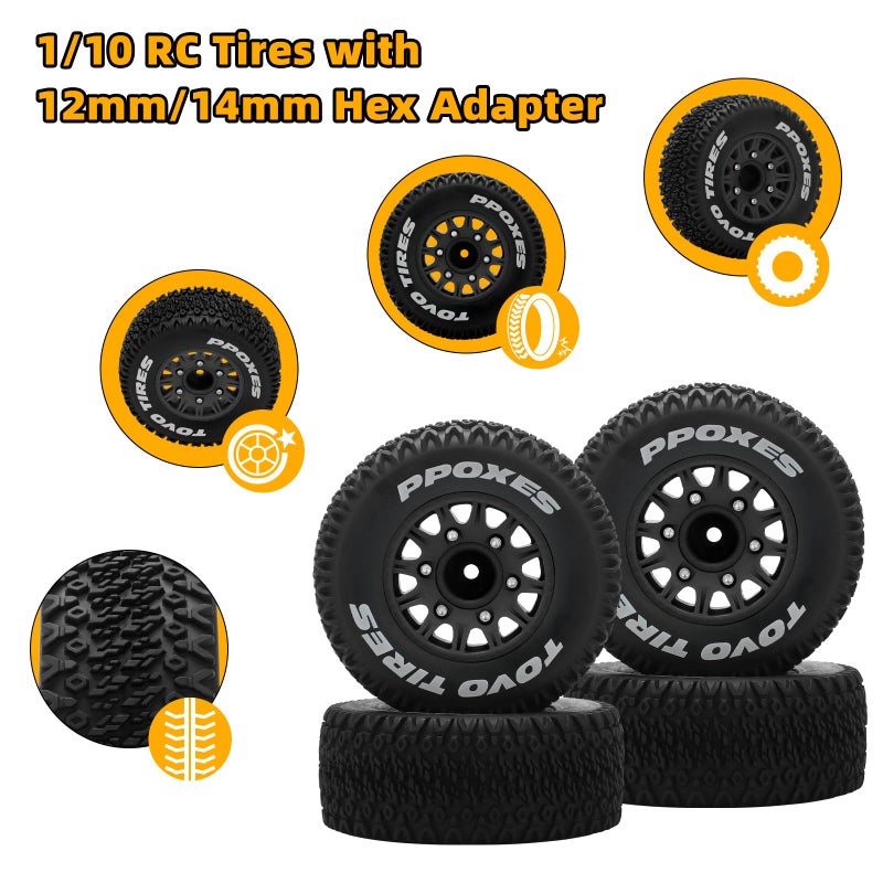daitoku 12mm/14mm/17mm Hex RC Wheels and Tires RC Truck Tires 1/10 Scale Tyres Detachable Replacement RC Car Tires for Arrma Senton Tires Slash Tires Fury Axial Redcat Rc4wd Hex (Black) - Image 4